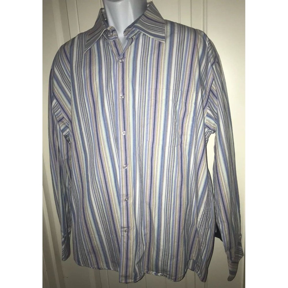 Linea Dome Chemise Button-up L/S Striped Shirt Sz XL Blue Purple Cotton EUC